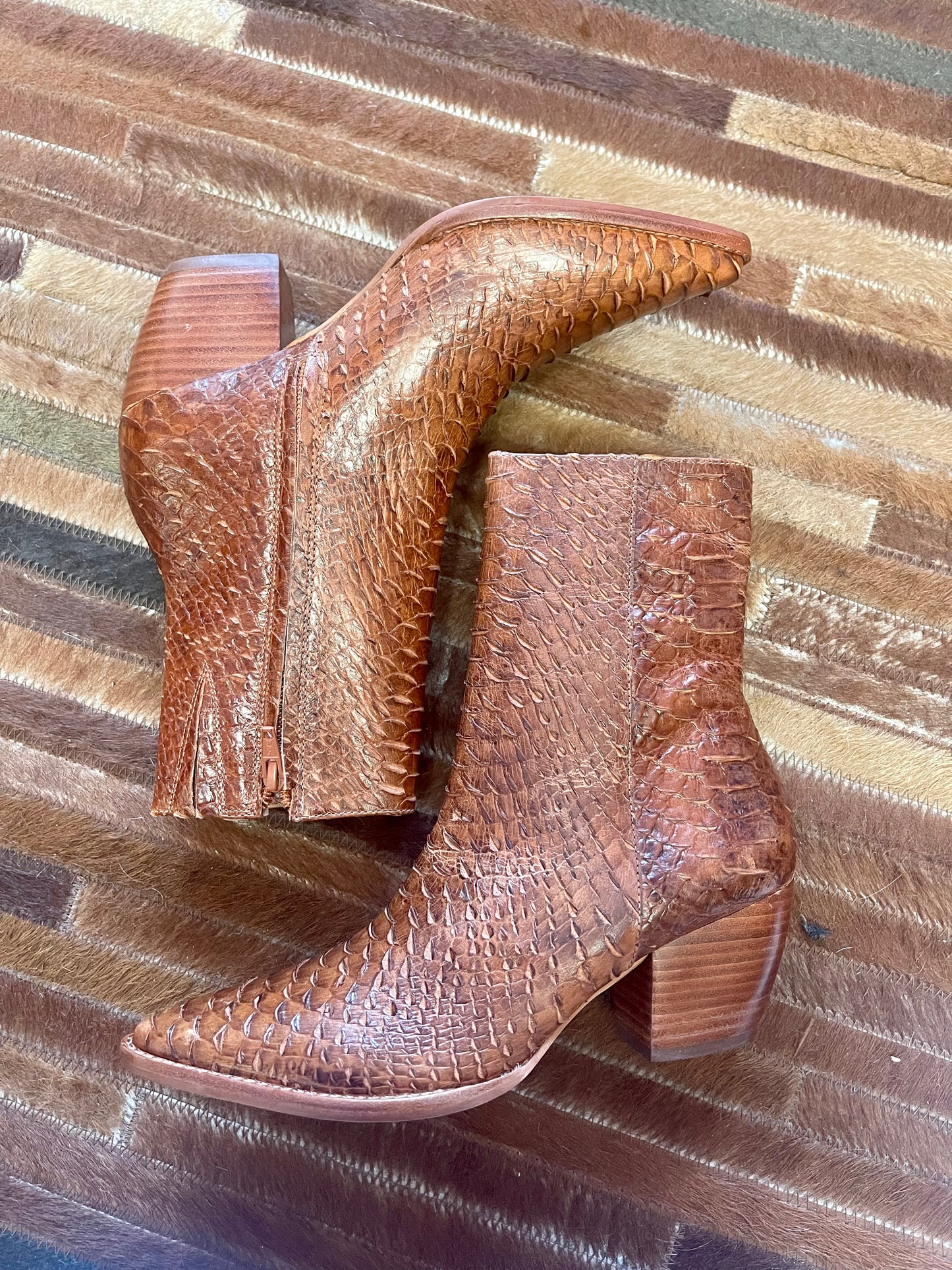 Brown Snakeskin Booties